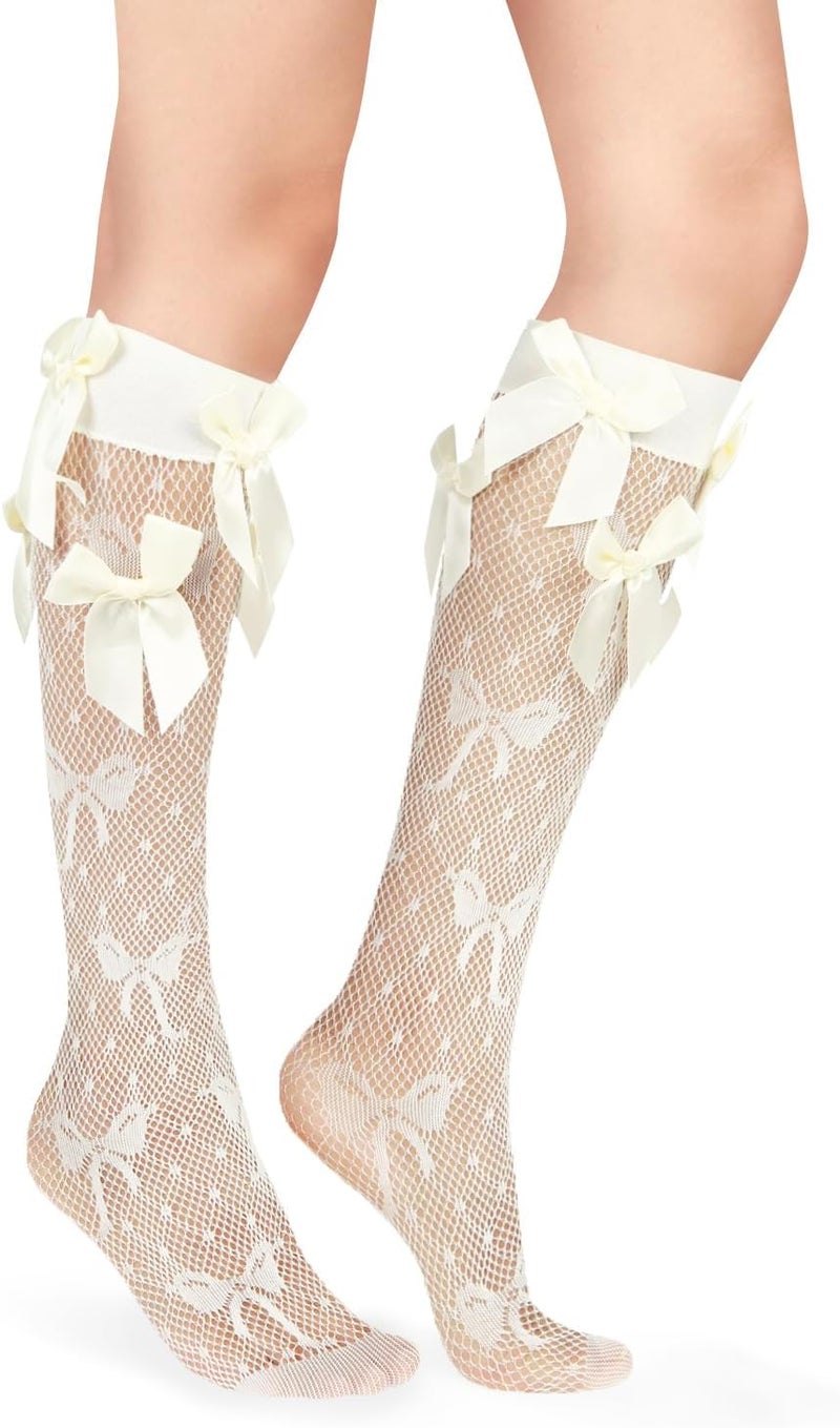 Benefeet Sox Lace Fishnet Knee High Socks Women Girls Ruffle Mesh Knee Highs Lolita Socks Fishnet Stockings - Image 2